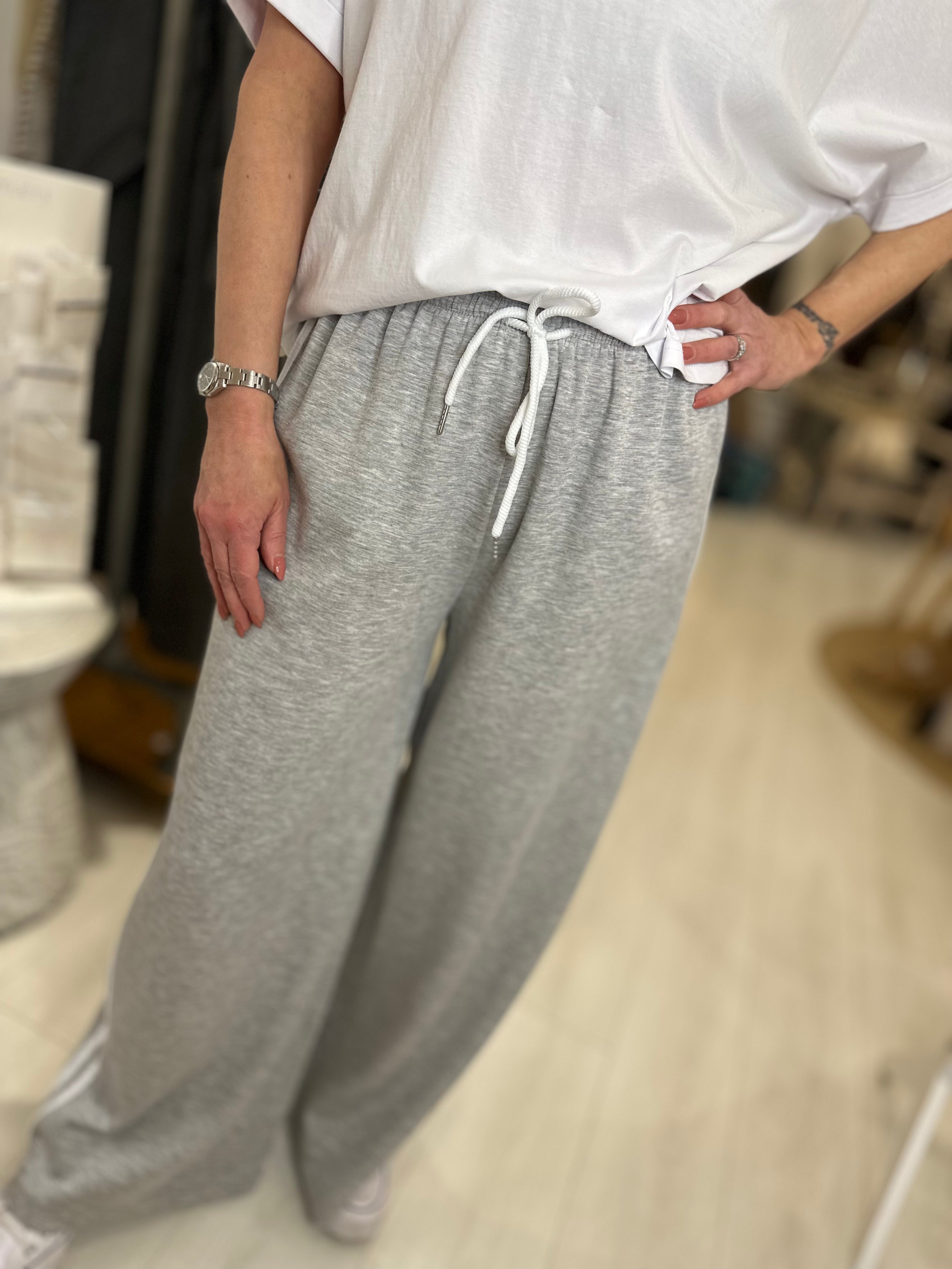 Side Stripe Wide Leg Trousers Light Grey