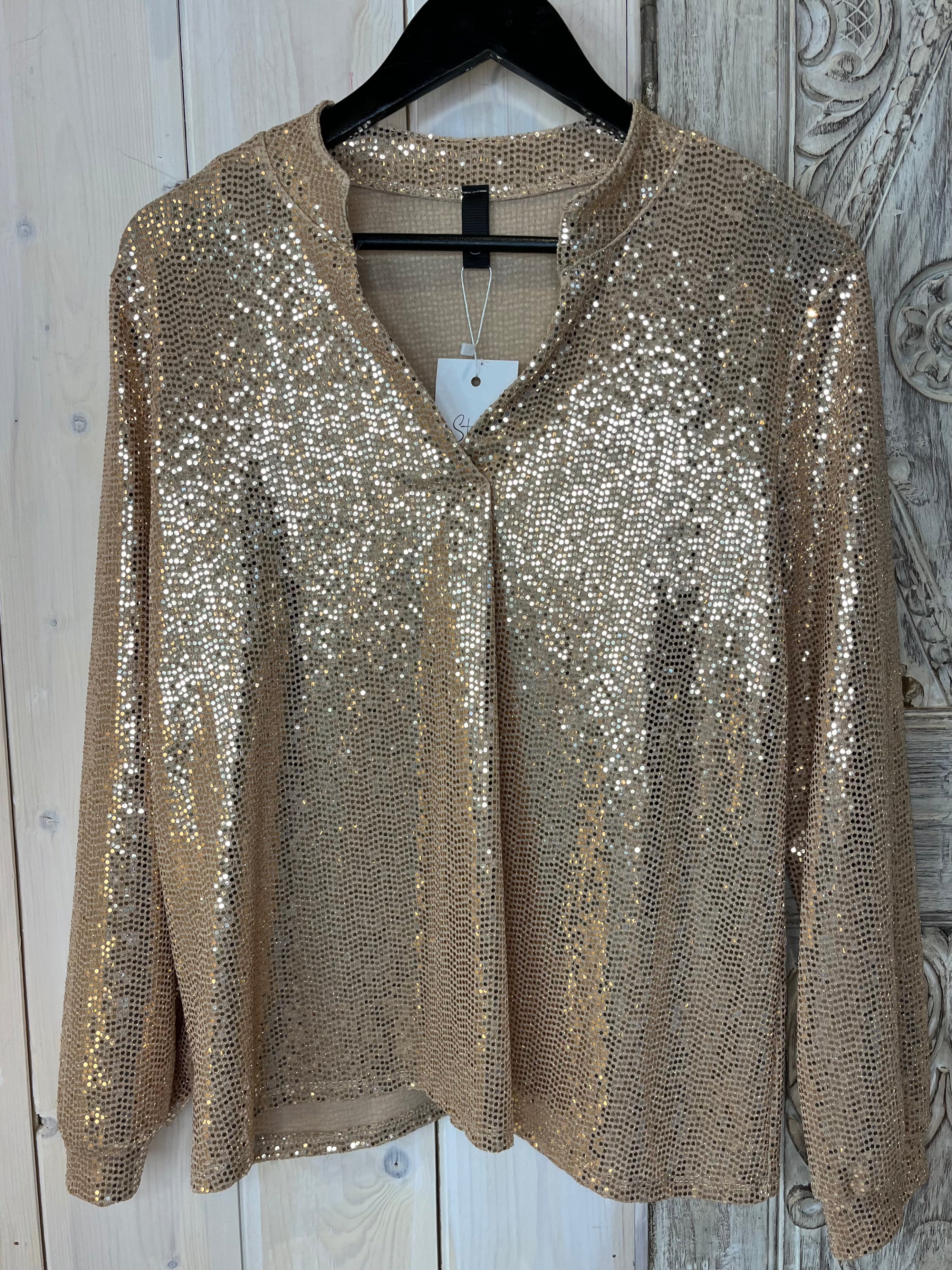 Sequin V-Neck Collar Top