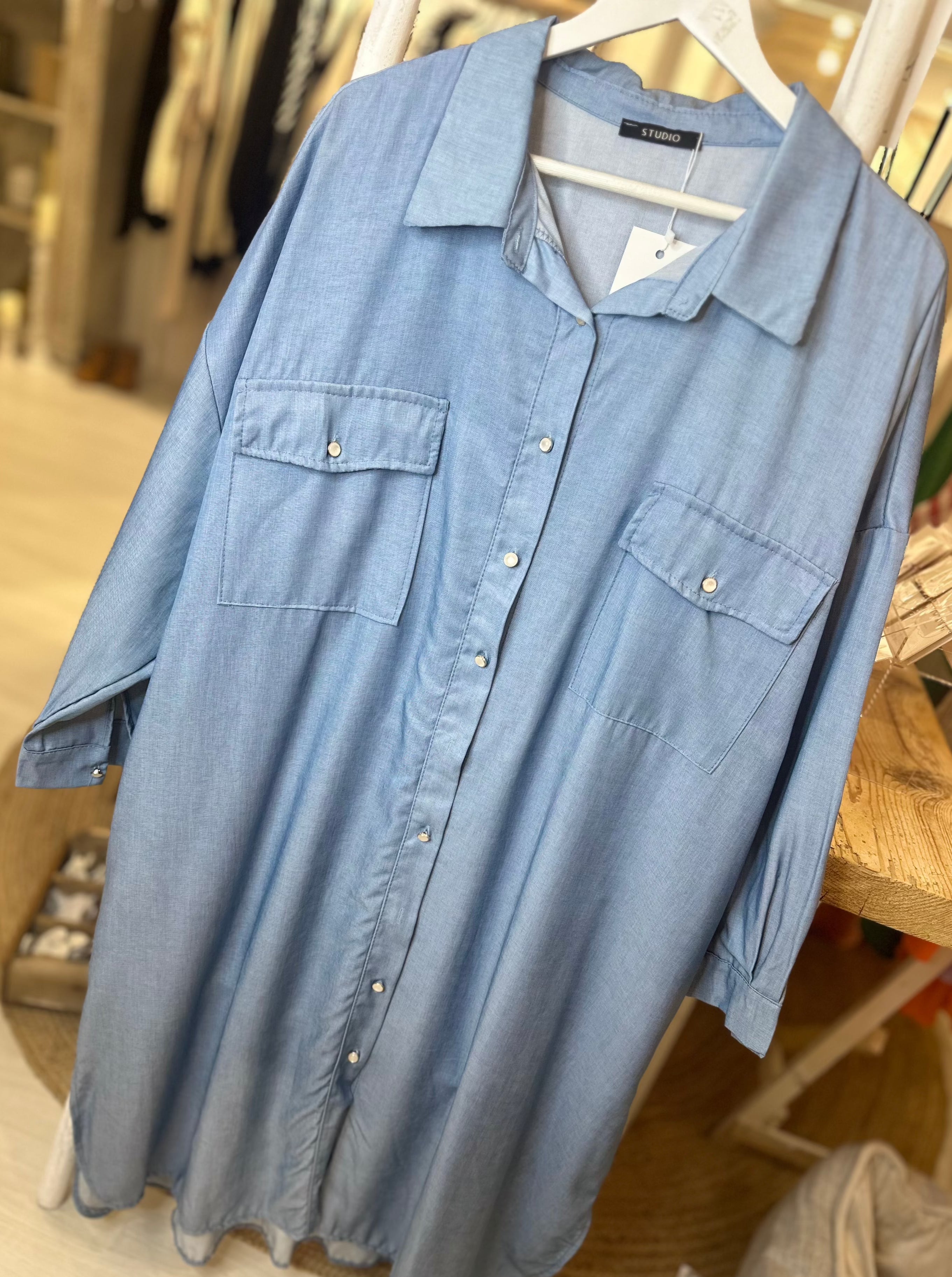 Denim Long Line Shirt Dress