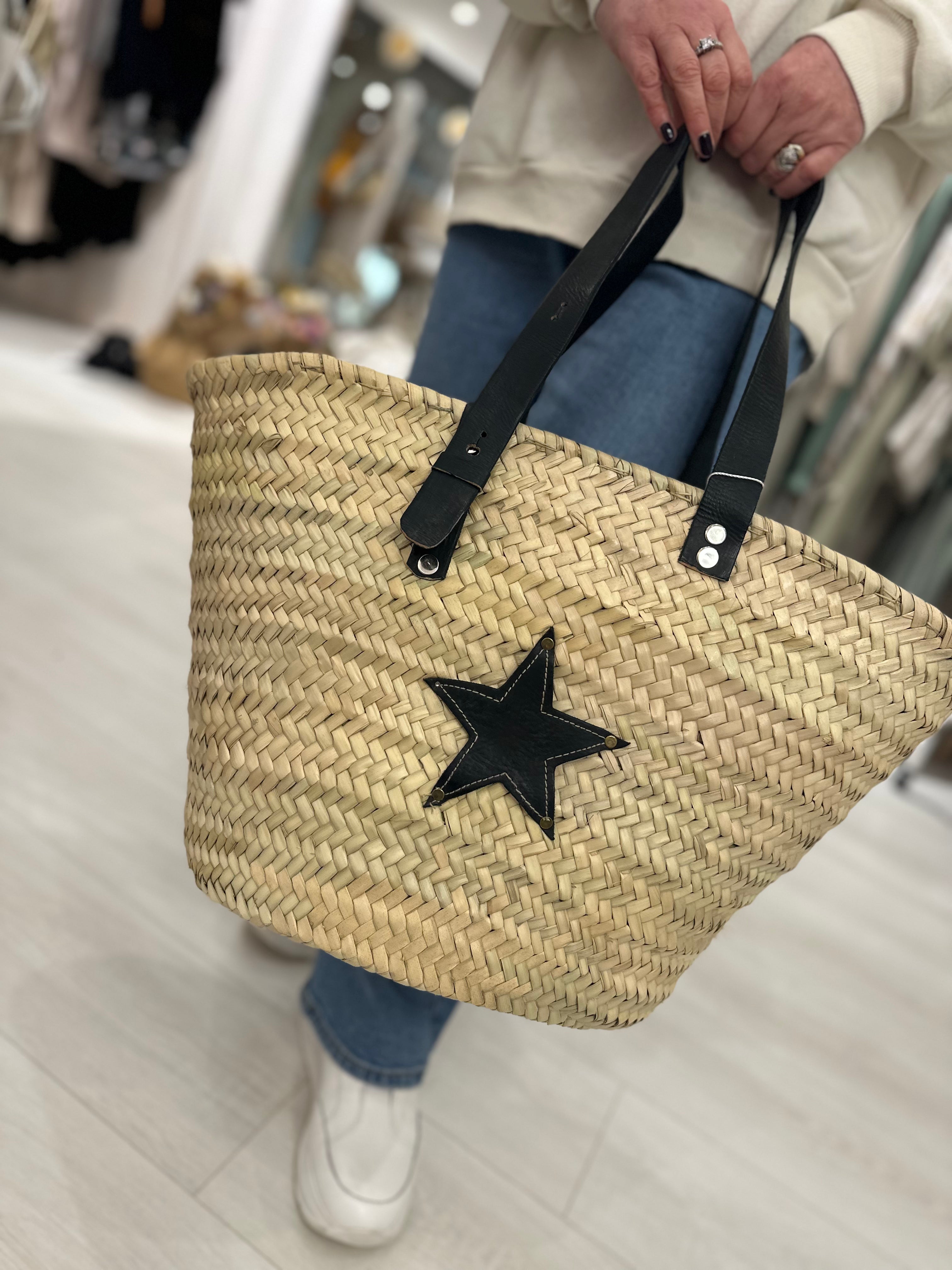 Moroccan Black Star Rattan Bag