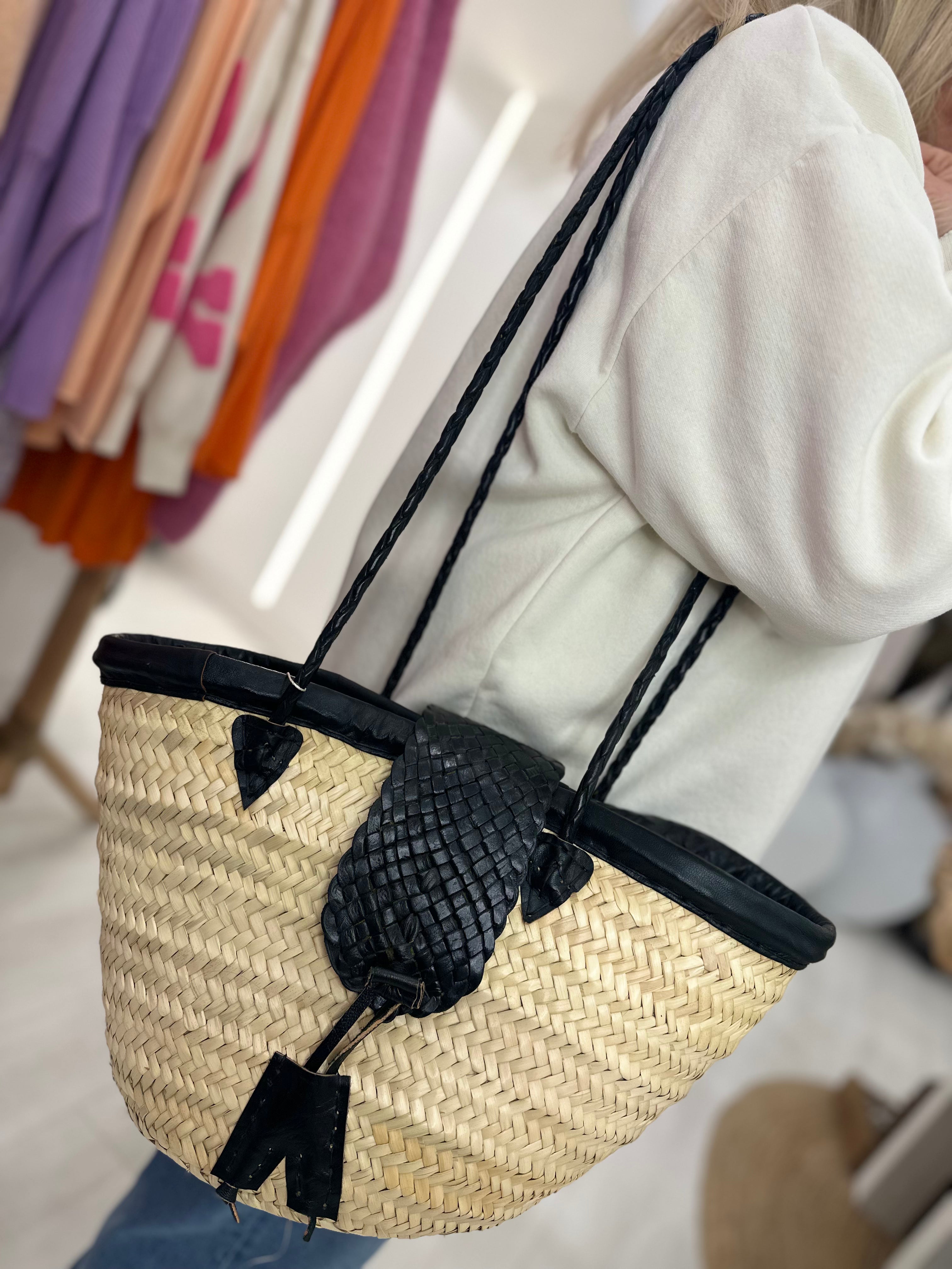 Moroccan Black Twist Stap Rattan Bag