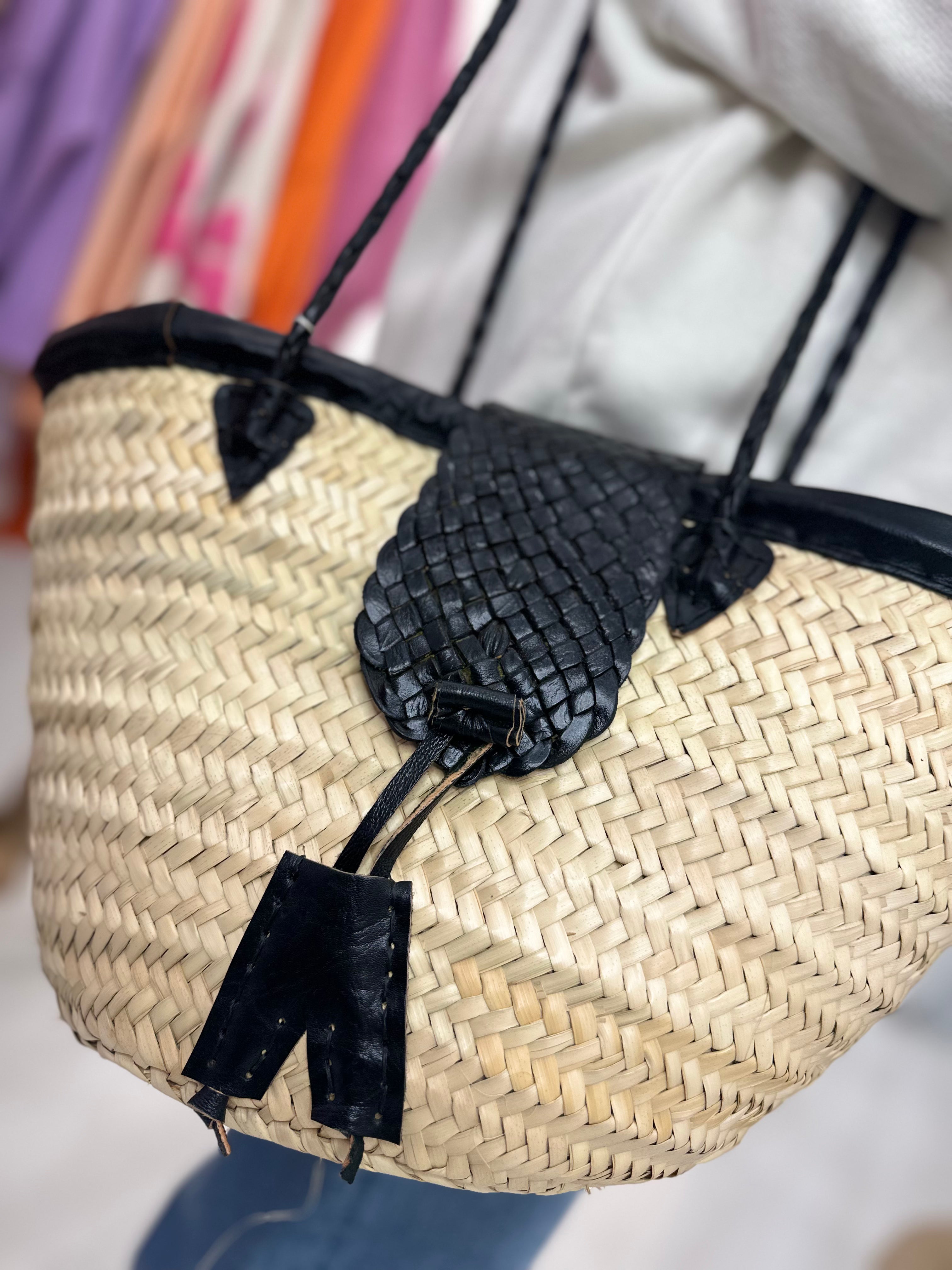 Moroccan Black Twist Stap Rattan Bag