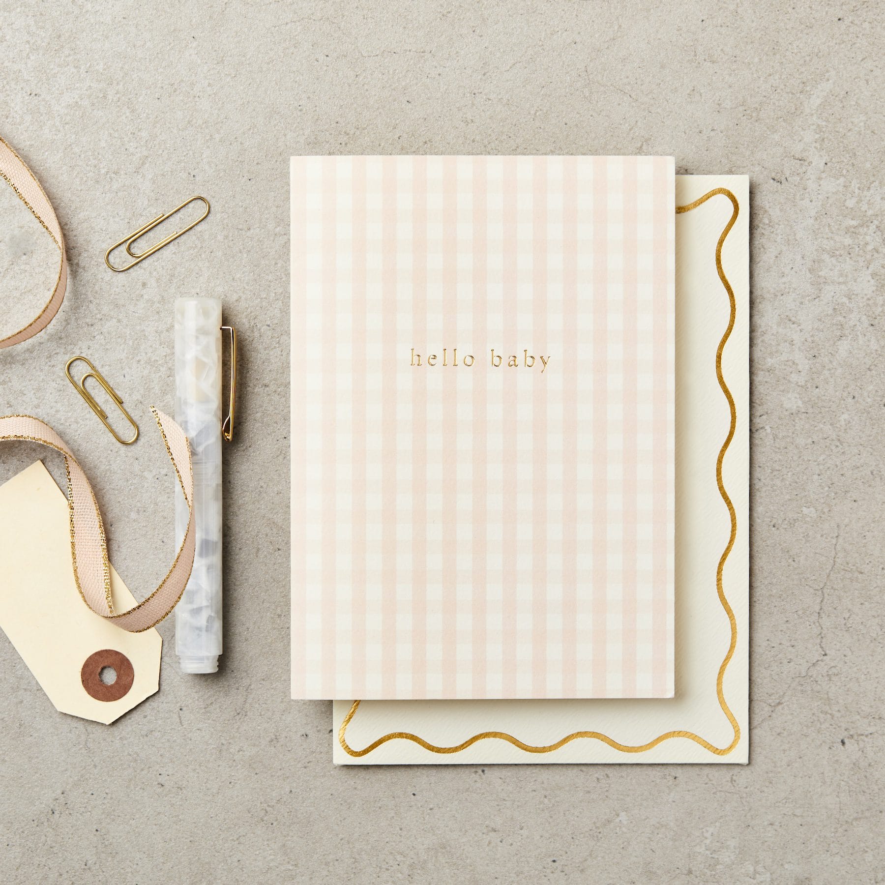 GINGHAM HELLO BABY CARD