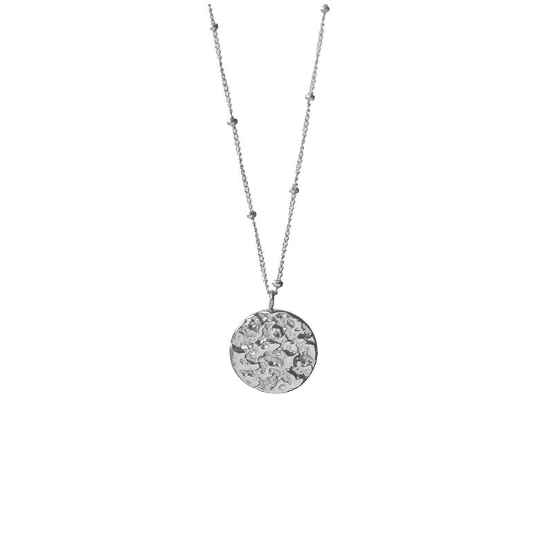 Textured Disc Necklace - Silver