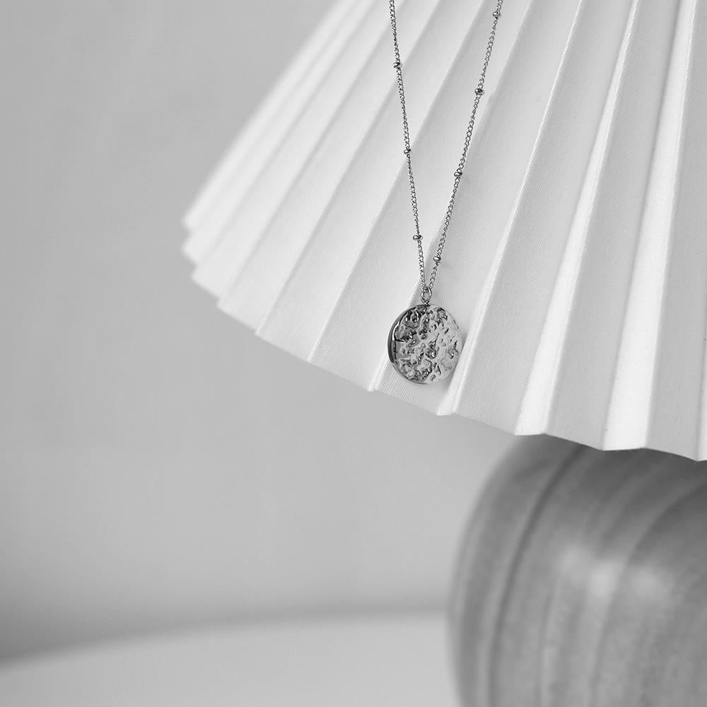 Textured Disc Necklace - Silver