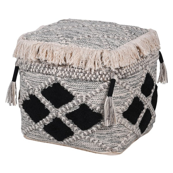 Black and White Fringe Pouf