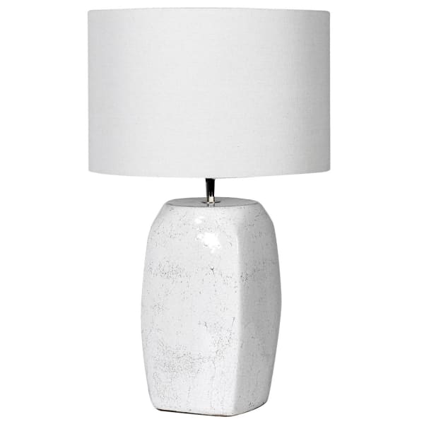 Oblong White Table Lamp with Linen Shade