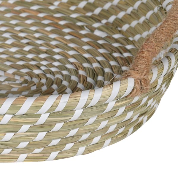 Set of 3 Woven Seagrass Basket Trays with Handles