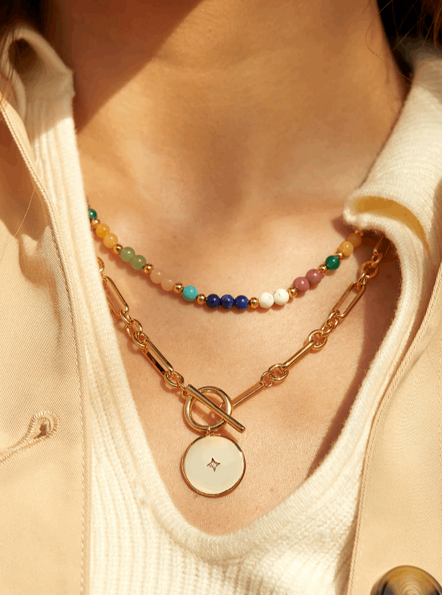 Gemstone Multi and Gold Beaded Necklace