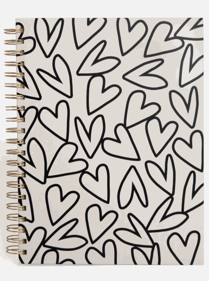 Mono Outline Hearts Spiral A4 Hardback Notebook