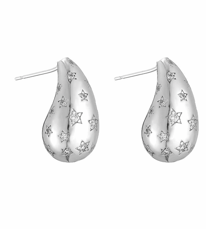 Cubic Zirconia star inset bulb earring in silver