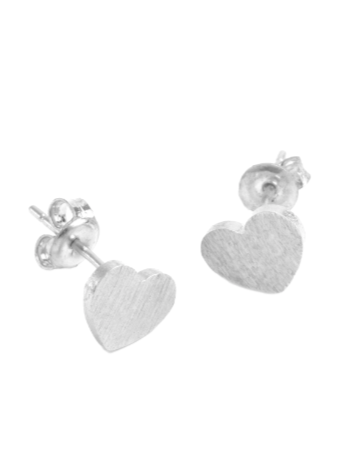 Silver Matte Heart Studs