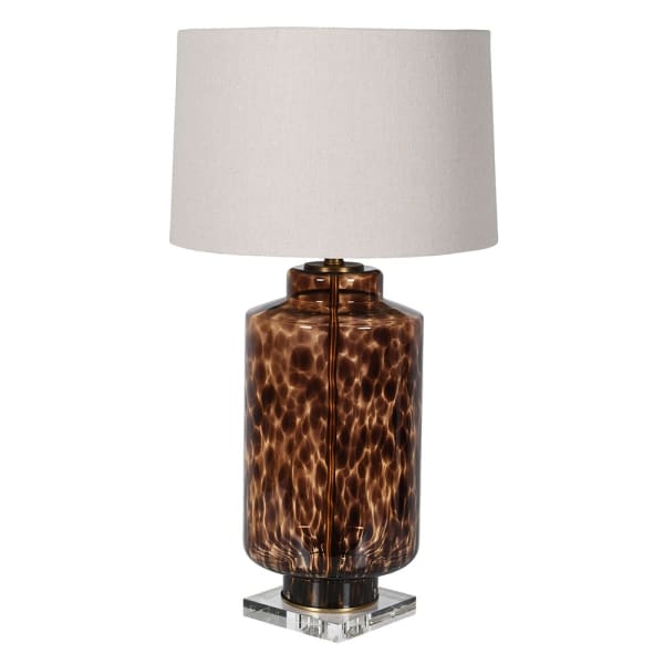 Amber Tortoise Table Lamp with Linen Shade