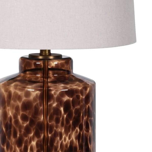 Amber Tortoise Table Lamp with Linen Shade