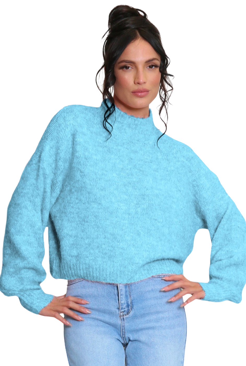 Mohair Blend Knit High Neck Jumper