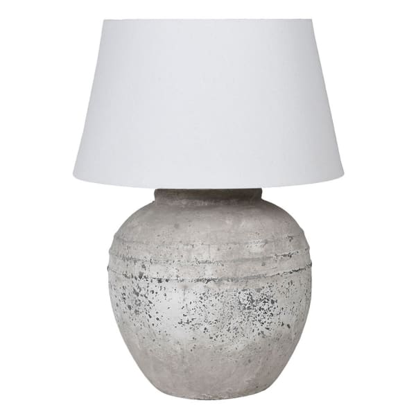 Distressed Grey Terracotta Table Lamp with Linen Shade