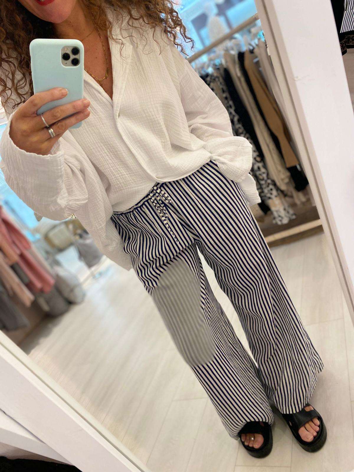 Linen Striped Wide Leg Trouser