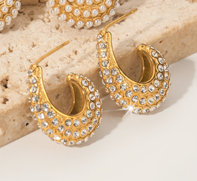 Crystal Encrusted Curve Earrings: Gold