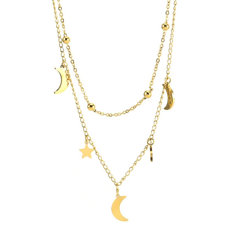 Double chain star & moon necklace in gold